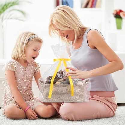 OIAHOMY Woven Basket, Gift Basket Empty with Gift Bags and Ribbons, Rope Baskets for Baby Showers, Storage Baskets with Handles for Nursery, Pet Toy Organizer - Brown