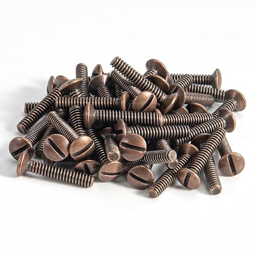 Henne Bery 3/4" Long 6-32 Thread, Oval Head Milled Slot Replacement Wall Plate Screws, 50 Pack, Antique Copper
