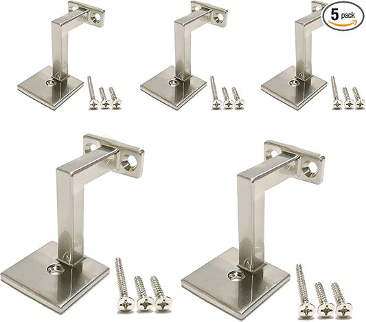 Square Handrail Brackets for Staircase Stair Railing Brackets with Screws (Pack of 5) (Satin Nickle)