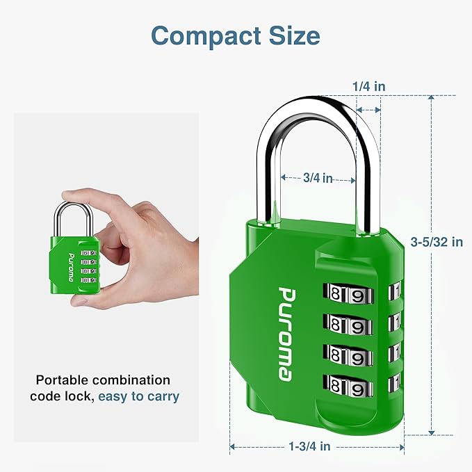 Puroma 2 Pack Combination Lock for Locker 4 Digit Outdoor Waterproof Padlock for School, Gym, Sports, Fence, Toolbox, Gate, Case, Outdoor, Hasp Storage, Cabinets(Green & Black)
