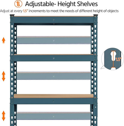 Topeakmart 5-Tier Utility Shelves, Metal Storage Shelves, Adjustable Shelving Units, Boltless Assembly, Garage Shelves Shed Shelving for Warehouse Shed Basement- Neptune Blue, 27.5 x 12x 60 Inch