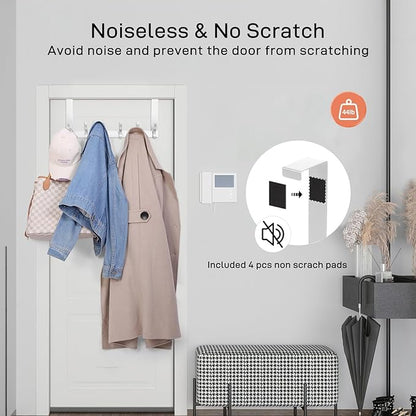 Over The Door Hooks, Door Hanger Hooks for Hanging, Over The Doors Towel Racks for Bathroom with 10 Coat Hook, 2 Pack, Silver, Fit 1-3/4" Doors