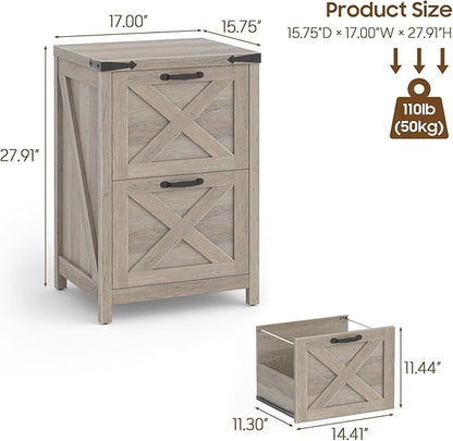 2 Drawer Small File Cabinet, Farmhouse Vertical Filing Cabinet Fits Letter and A4 Size, Under Desk Wooden File Cabinets for Home Office, Printer Stand, Grey