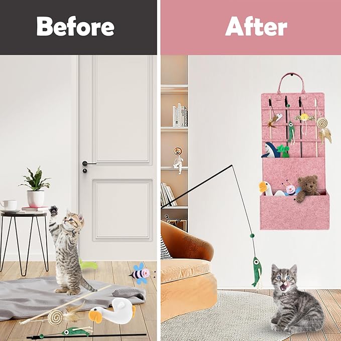 5-Layer Cat Wand Toy Storage Bag, 31.6in Multifunction Pet Toy Storage Hanging Bag