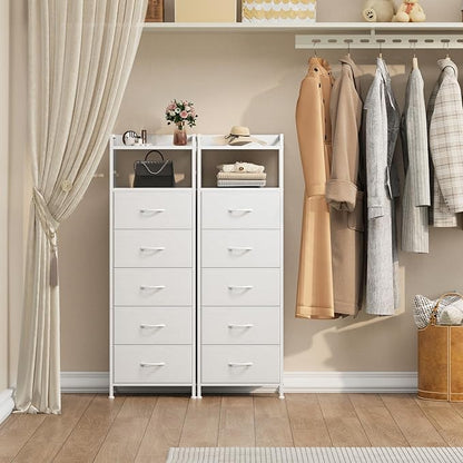 Somdot Tall Dresser for Bedroom,5 Drawers Nightstand Vertical Storage Tower Unit, Night Stand Furniture with Fabric Drawer Organizer in Bedside Hallway, Entryway, Nursery, Closet