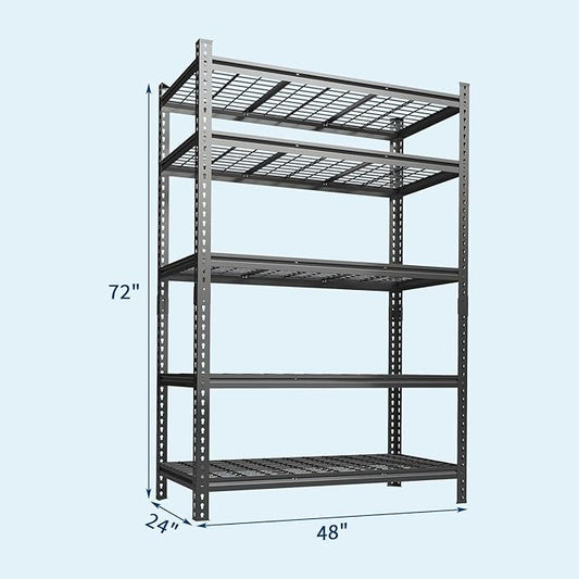 Garage Shelving 2200 LBS Storage Shelves Adjustable Metal Shelving Unit Heavy Duty 5 Tier Metal Shelves for Garage Kitchen Pantry Warehouse Basement, 48" W × 24" D × 72" H