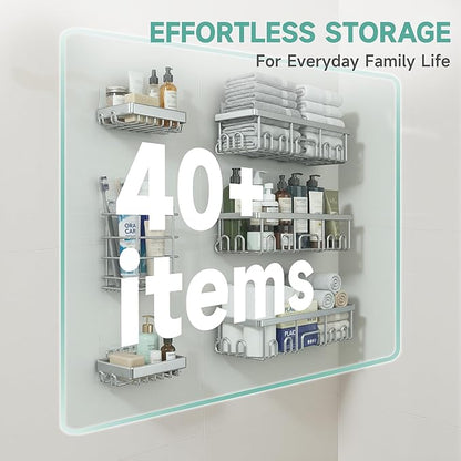 Veken Shower Caddy 6-Pack, Family Choice Award Winner, Large Wall Mounted Shower Rack, Bathroom Shelves Over Toilet, Organizer Storage Accessories with Soap Dish&Toothbrush Holder