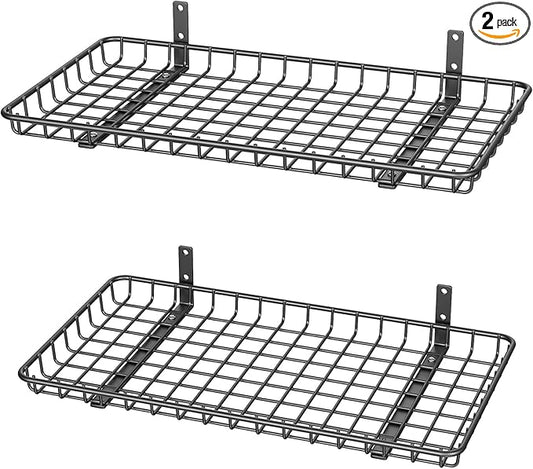 WALMANN 12x24 inch Wall Shelves, Wall-Mounted Storage Shelf for Garage, Closet, Laundry Room, Heavy Duty Floating Shelf, Holds Up to 60 lbs(Pack of 2, Black)