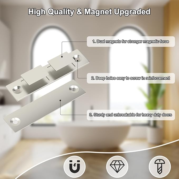 Cabinet Drawer Magnets, Jiayi Closet Magnetic Cabinet Door Catch, 4 Pack Ultra-Thin Invisible Door Magnets Closures, 30LB Heavy Duty Double Door Magnet with Screw for Wardrobe RV Screen Doors Closing