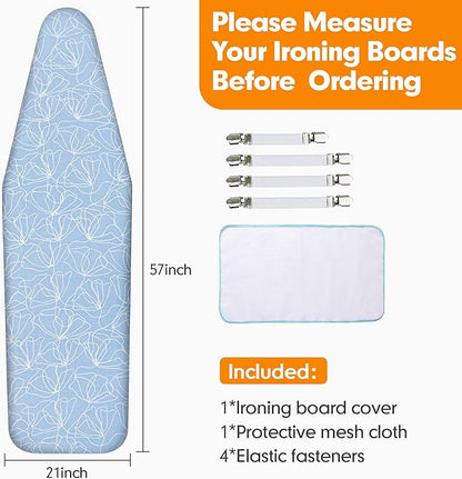 Ironing Board Cover and Pad, 21x54 Extra Large Thick Iron Padding, Scorch & Stain Resistant Ironing board cover, Heavy Duty Iron Board Padded with Adjustable Fasteners Durable Elastic Edge, Sky Blue