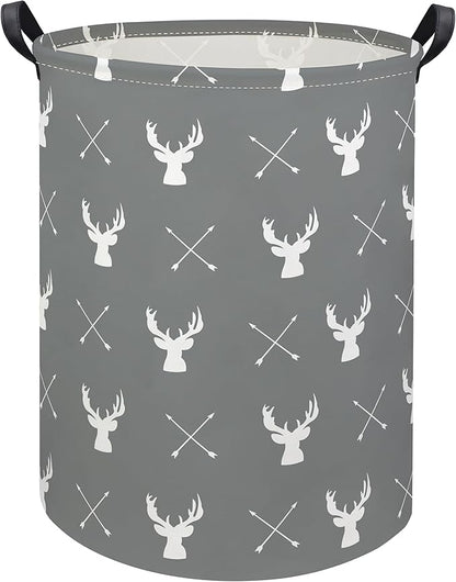 HIYAGON Large Storage Baskets,Waterproof Laundry Baskets,Collapsible Canvas Basket for Storage Bin for Kids Room,Toy Organizer,Home Decor,Baby Hamper(Grey deer)