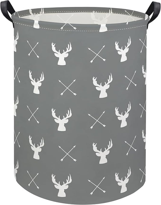 HIYAGON Large Storage Baskets,Waterproof Laundry Baskets,Collapsible Canvas Basket for Storage Bin for Kids Room,Toy Organizer,Home Decor,Baby Hamper(Grey deer)