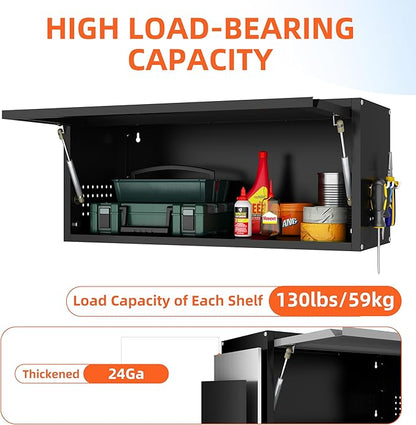 Metal Garage Wall Cabinet, Floating Garage Tool Cabinets with Up-Flip Door,13.8''H Hanging Wall Mounted Storage Cabinet for Garage, Warehouse, Kitchen, Bathroom, Workshop, RV, Black