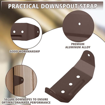 Shimeyao 8 Pcs Gutter Downspout Straps 2 x 3 Inch Downspout Pipe Clip Hidden Bracket, Aluminum Rain Gutter Straps for Secure Wall Mounting (Brown)