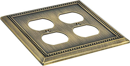Henne Bery Sunken Pearls Heavy Duty Decorative Wall Plate Switch Plate Outlet Cover (Double Duplex, Antique Brass)