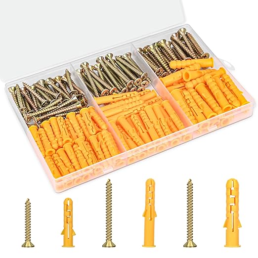 Aovchei Drywall Anchors Kit, 170pcs, 85 Plastic Drywall Anchors and 85 Philips Flat Head Screws, 3 Size #6 * 30#6 * 40#8 * 40, Wall Hanging Kit for Hanging Picture Frame, Shelf Brackets, Curtain Rod