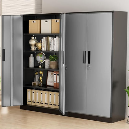 Greenvelly Metal Storage Cabinet with Doors and Shelves, 72" Inch Locking Metal Cabinet,Garage Storage Cabinet for Garage Office School Warehouse (Black Gray)