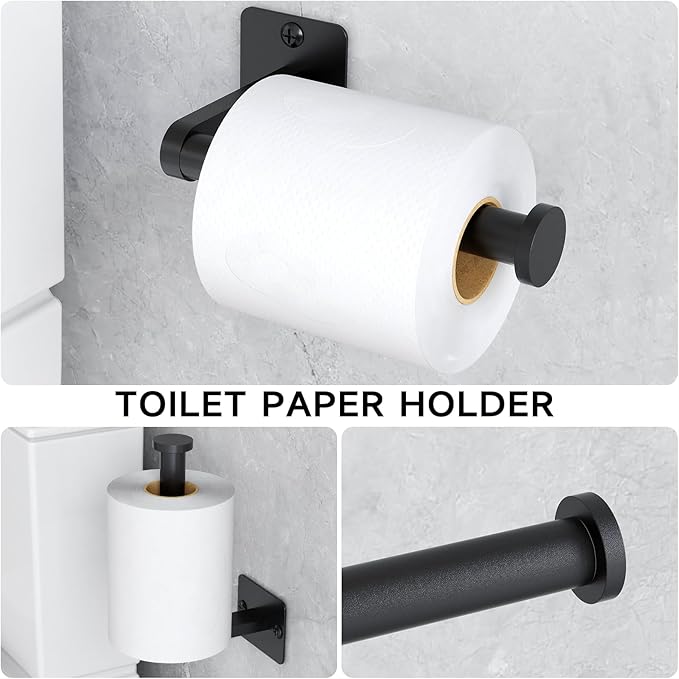 4 Pieces Bathroom Hardware Set, 32 inch Towel Bar, Matte Black Bathroom Accessories Set, Towel Racks for Bathroom, Robe Towel Hooks, Toilet Paper Holder Wall Mounted