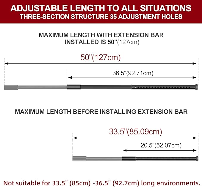 AceMining Sliding Door Security Bar,Heavy Duty Sliding Patio Door Lock Bar, 20-50inch Adjustable Multi-use Window Security Bars, Sliding Door Stopper,Black,1Pack