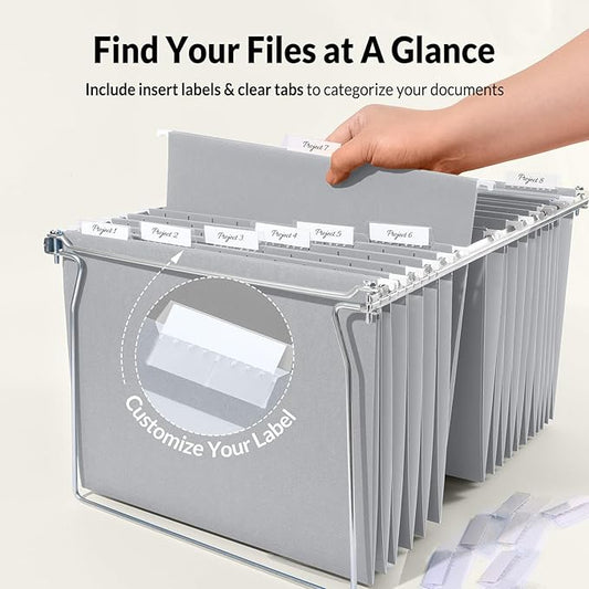 SUNEE 25 Pack Hanging File Folders, Gray Folders, Hanging File Folders Letter Size with 1/5-cut Tabs, Stay Organized for Your Home and Office Bulk File and Documents