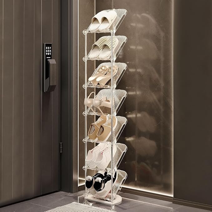 YYW Clear Narrow Shoe Rack for Entryway, Free Standing Shoe Racks Shelf Closet, Shoe Storage Organizer for Living Room