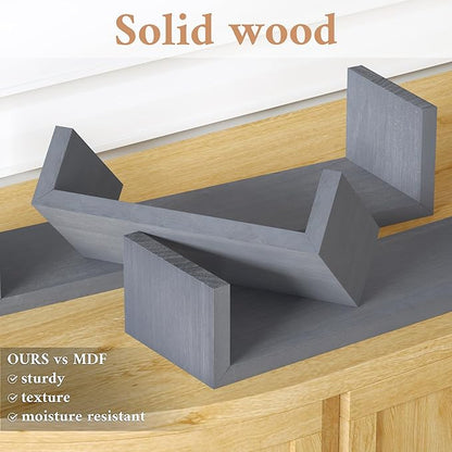 SRIWATANA Floating Shelves Wall Mounted, Solid Wood Wall Shelves, Weathered Gray…