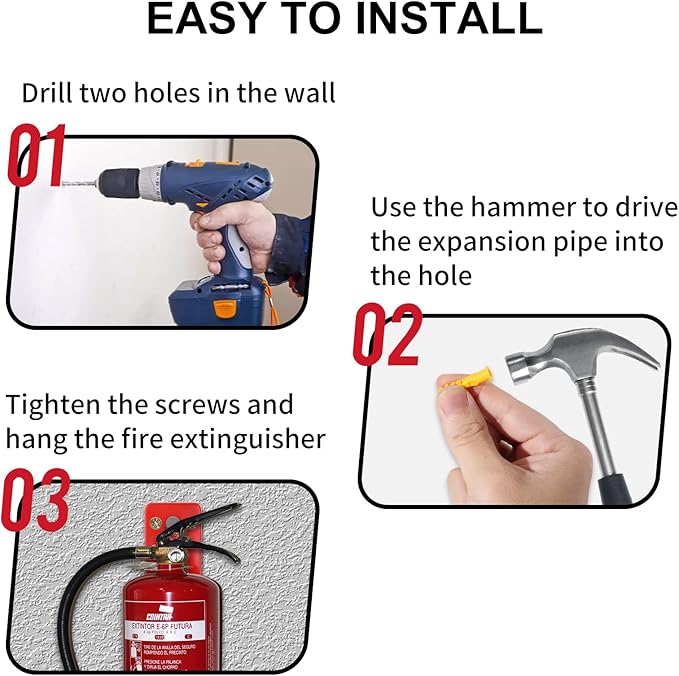 Huazu Fire Extinguisher Mount - 4 Pack Wall Hooks for 5 to 40 Lb Extinguishers, Universal Bracket with Expansion Screws