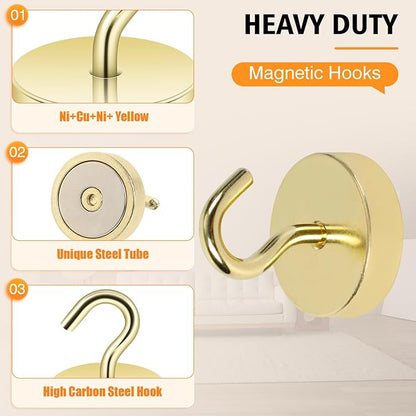 Neosmuk Magnetic Hooks, Cruise Ship Essentials, 80lb+ Heavy Duty Magnetic Hooks for Cruise Cabins, Refrigerator, Grill, Hanging, and Travel | Extra Strong Must-Haves Magnet Hook,Gold