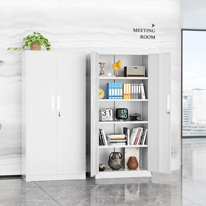 INTERGREAT White Metal Storage Cabinet, 72" Locking Steel Cabinets with 2 Door and 4 Adjustable Shelves, Tall Metal Cabinet for Home Office, Garage, Warehouse