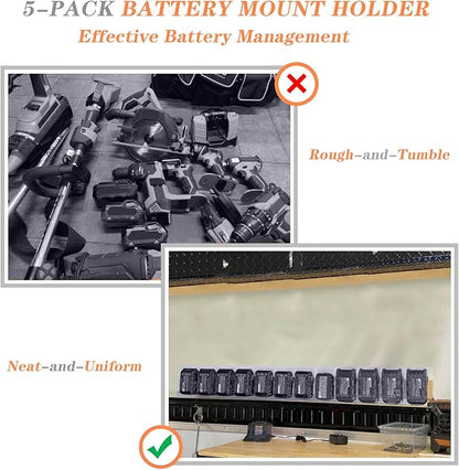 Crivnhar Battery Mount Holder Compatible for RIDGID 18V Batteries, Wall Mounts Hanger Fit for L1815R B1820R L1830R B1830R B1820, Organize Garage/Workshop/Work Truck(5 Pack, w/20 Screws, No Battery)