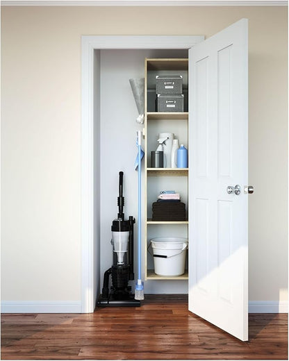 Easy Track 5 Shelf Wood Utility Mountable Home Closet Storage Tower Kit System with 5 Peg Rack, Bag Holder, and 2 Adjustable Shelves, Honey Blonde