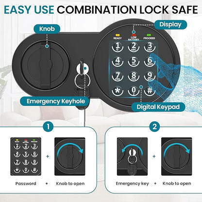 35Min Fireproof Safe, 6.5 Cubic Feet Home Safe Box with 3-Removable Shelf, Fire Safe with Digital Keypad, Smart Alarm and Silent Mode, Fire Proof Safe for Home Documents and Office