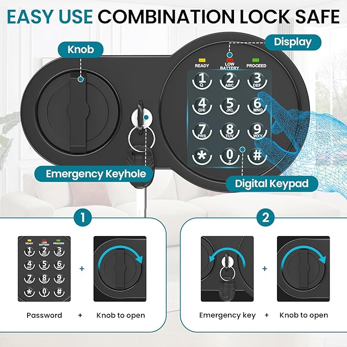 35Min Fireproof Safe, 7.2 Cubic Feet Home Safe Box with 3-Removable Shelf, Fire Safe with Digital Keypad, Smart Alarm and Silent Mode, Fire Proof Safe for Home Documents and Office