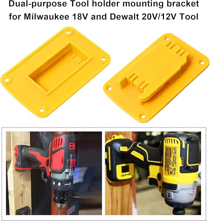 30pas Tool Holders and Battery Holder for Dewalt 20v Wall Mount Hanger Battery Drill Tool Storage Shelf for Milwaukee M18(Yellow)