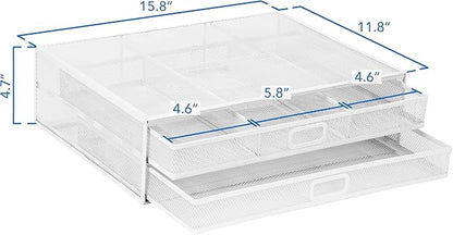 Mount-It! Mesh Computer Monitor Stand Riser [Metal] Desk Organizer with Two Pullout Storage Drawers for Desktop, Laptop, and Printer Accessories and Office Supplies (White)