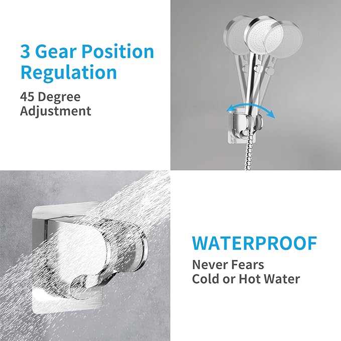 KAIYING Self Adhesive Handheld Shower Head Mount, Adjustable Angle RV & Bathroom Wand Holder, Universal ABS Chrome Bracket