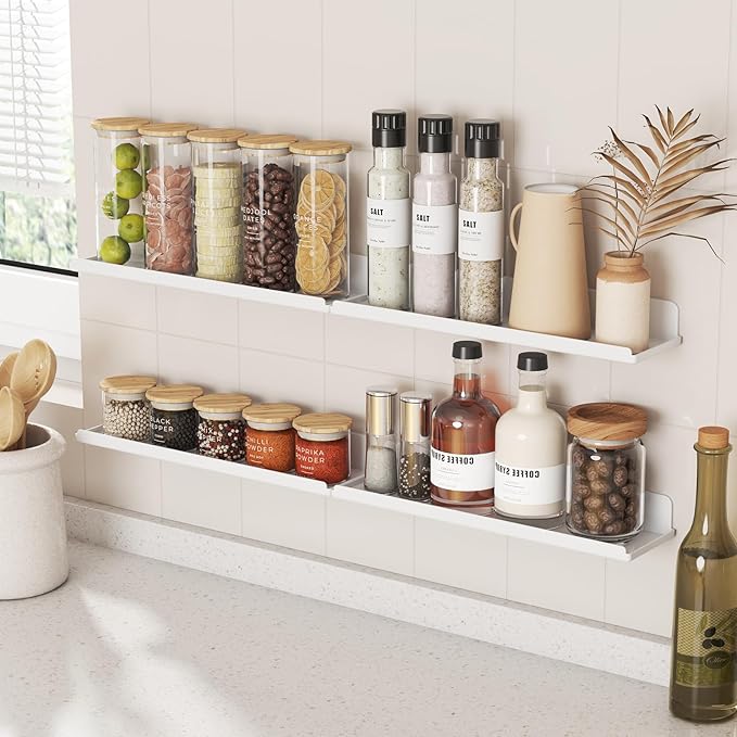 Lifewit Floating Shelves for Bathroom, 15" Clear Wall Organizer for Makeup, Perfume, Figures, Photo, Decor Shelf for Nursery, Living Room, Bedroom, Kitchen, Over Toilet Storage Rack, White, 8 Pack