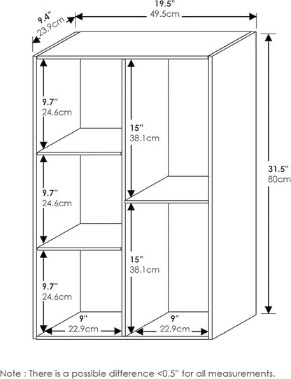 Furinno LUDER Book Shelf, 5-Cube Bookshelf, Reversible Bookcase, 9.4 x 19.5 x 31.5, for Living Room, Bedroom, Home Office, White/Light Blue