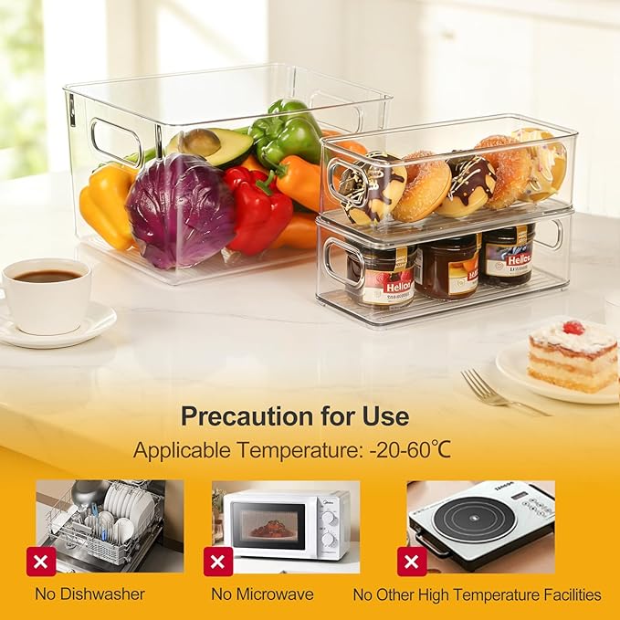 Hudgan 8 Packs Refrigerator Organizers and Storage，4 Large Clear Plastic Bins and 4 Small Stackable Clear Containers for Home Edit, Kitchen Cabinet, Freezer, Bathroom, Office, Drawer