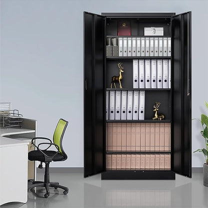 CMY Metal Storage Cabinet, 71" H Locking Cabinet with 5 Adjustable Shelves, Garage Cabinets for Office, Home, Pantry-Black