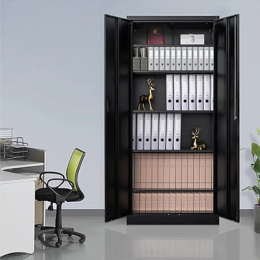 CMY Metal Storage Cabinet, 71" H Locking Cabinet with 5 Adjustable Shelves, Garage Cabinets for Office, Home, Pantry-Black