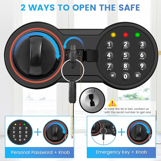 Small Safe Box, 0.3 Cuft Home Safe with Fireproof Waterproof Bag for College Dorm Room, Digital Money Box with Electronic Keypad, Spare Keys and Alarm System, Hidden Safes for Cash, Jewelry, Medicine