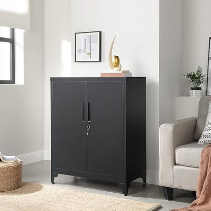 SONGMICS Garage Cabinet, Metal Storage Cabinet with Doors and Shelves, for Home Office, Garage and Utility Room, Black UOMC013B01