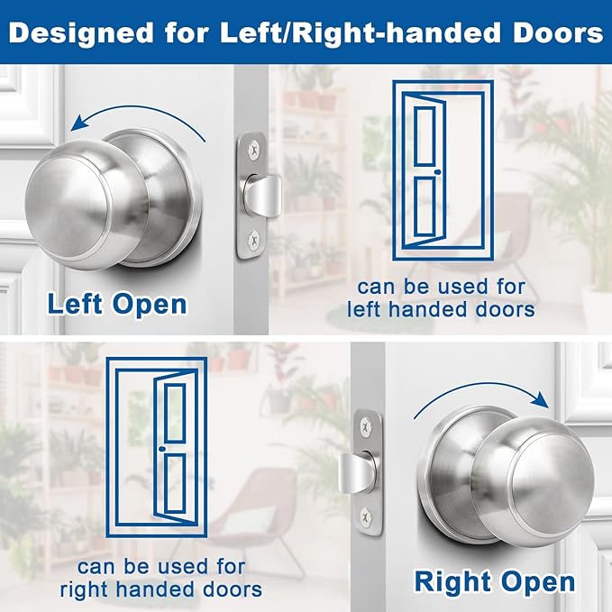 Sopoby Brushed Nickel Door Knob, 6 Pack Round Keyless Doorknobs Interior/Exterior Lockset, Passage Locking Door Knobs for Bedroom/Bathroom, Modern Design Door Hardware