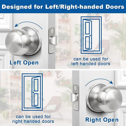 Sopoby Brushed Nickel Door Knob, 6 Pack Round Keyless Doorknobs Interior/Exterior Lockset, Passage Locking Door Knobs for Bedroom/Bathroom, Modern Design Door Hardware