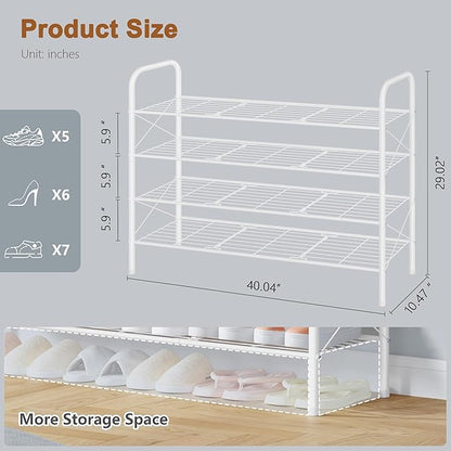 Hoctieon 4 Tier Mesh Style Shoe Rack, Entryway Shoe Shelf, Shoe Storage Organizer, Shoe Rack for Closet, Space Save for Bathroom, Garage, Hallway, Bedroom, Living Room, White