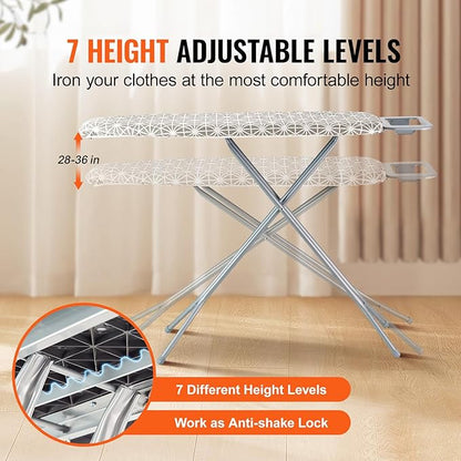 VEVOR Ironing Board with Large 43 x 13 Ironing Surface, Thickened 4 Layers Iron Board with Heat Resistant Cover and 100% Cotton Cover, 7 Adjustable Heights Ironing Board for Home Laundry Room Use
