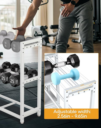 3-Tier Dumbbell Rack Stand Only - Adjustable Weight Rack for Home Gym, Heavy-Duty Weight Stand for Dumbbells Kettlebells Foam Roller Yoga Mats, Workout Equipment Storage Organizer With Hooks