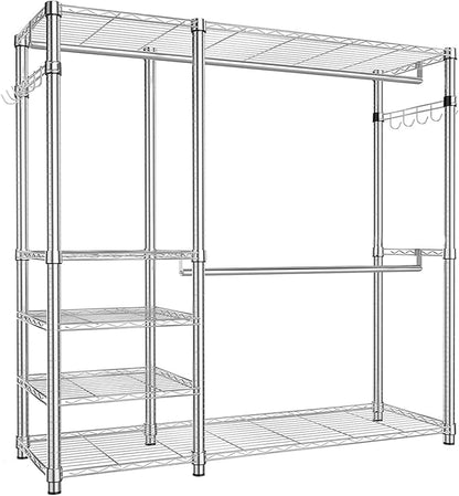Simple Trending Heavy Duty Clothing Rack Loads 450 LBS, Garment Racks with Adjustable Shelves for Hanging Clothes, Metal Wardrobe Closet, Chrome