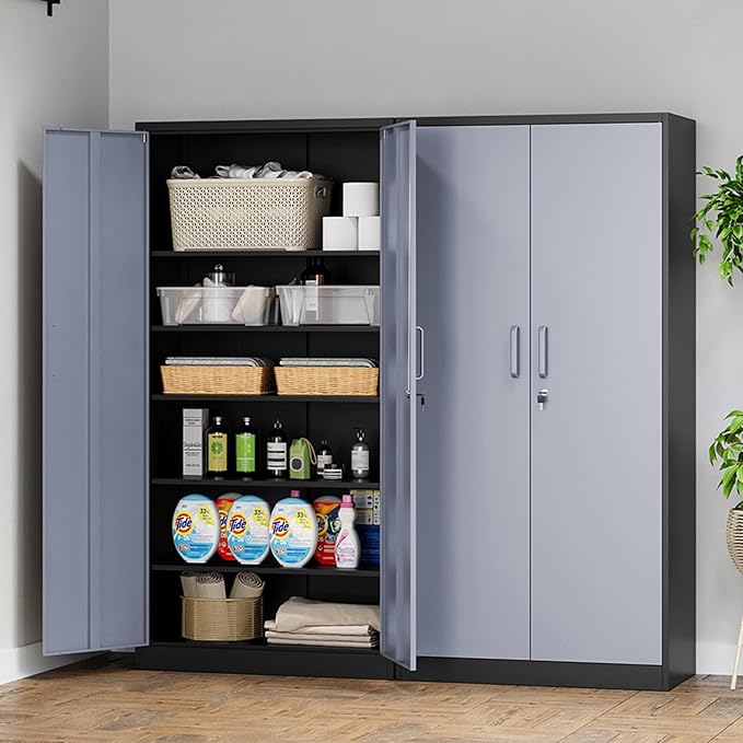 MIIIKO Metal Storage Cabinet with 6 Tier Shelves and Locking Doors, 72" x 36" x 18" Steel Garage Storage Cabinets for Home, Garage, Pantry Workshop Warehouse…